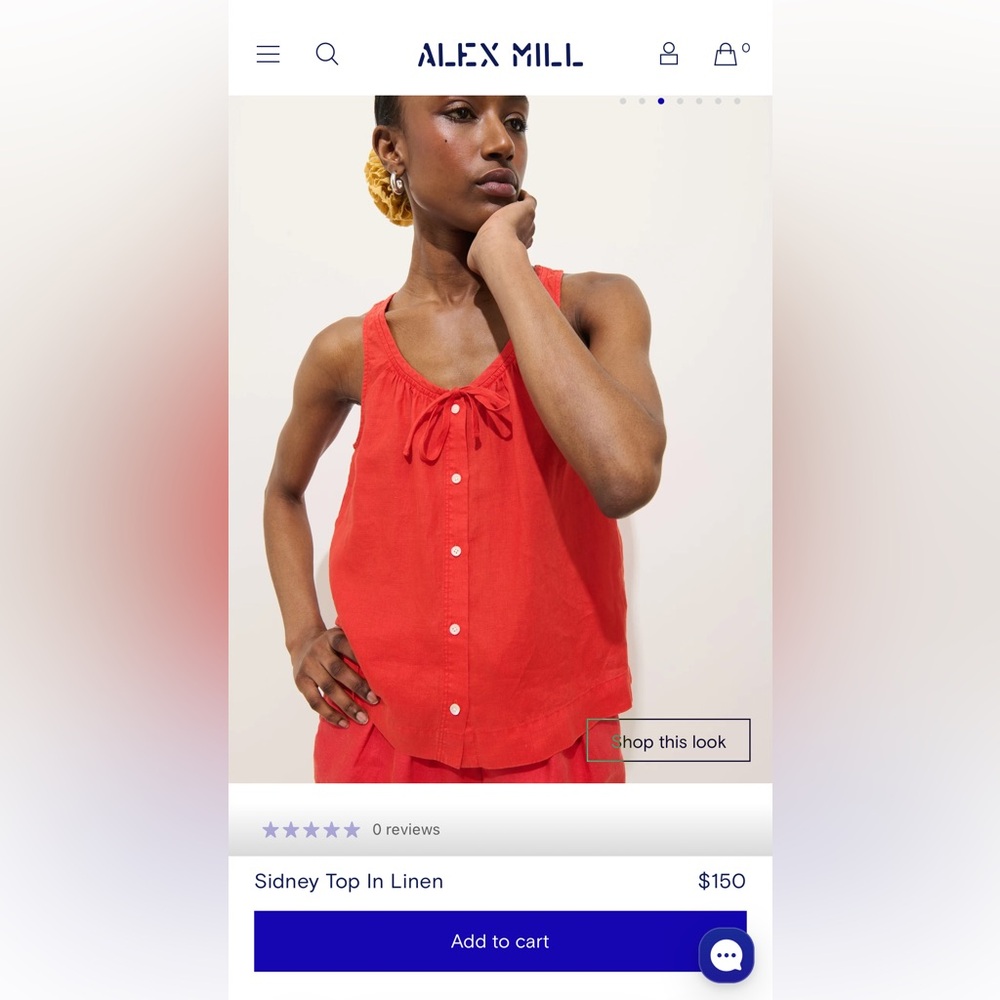 Alex Mill red sleeveless linen camisole with tie neckline